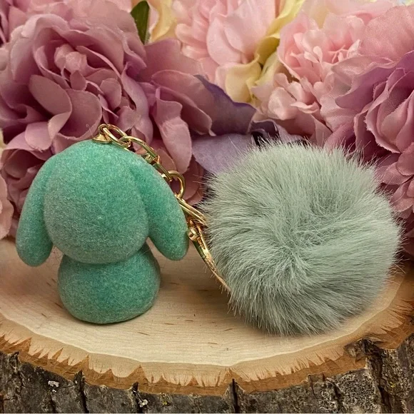 Mint Green Felt Bunny Charm with Pom Pom Keychain - Picture 8 of 10